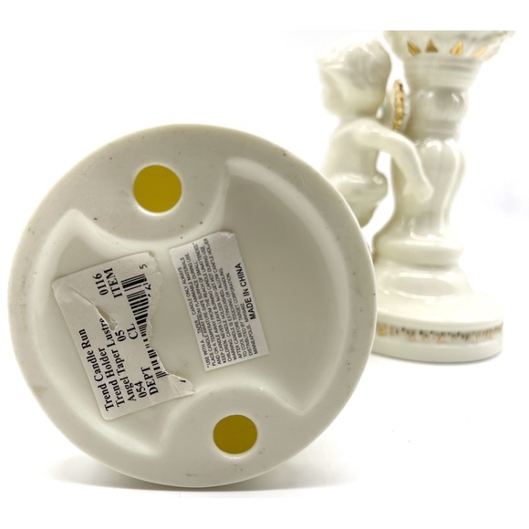 Tapered Candle Holders Cherub Angel Ceramic Gold Rim 2 Piece - Picture 2 of 4